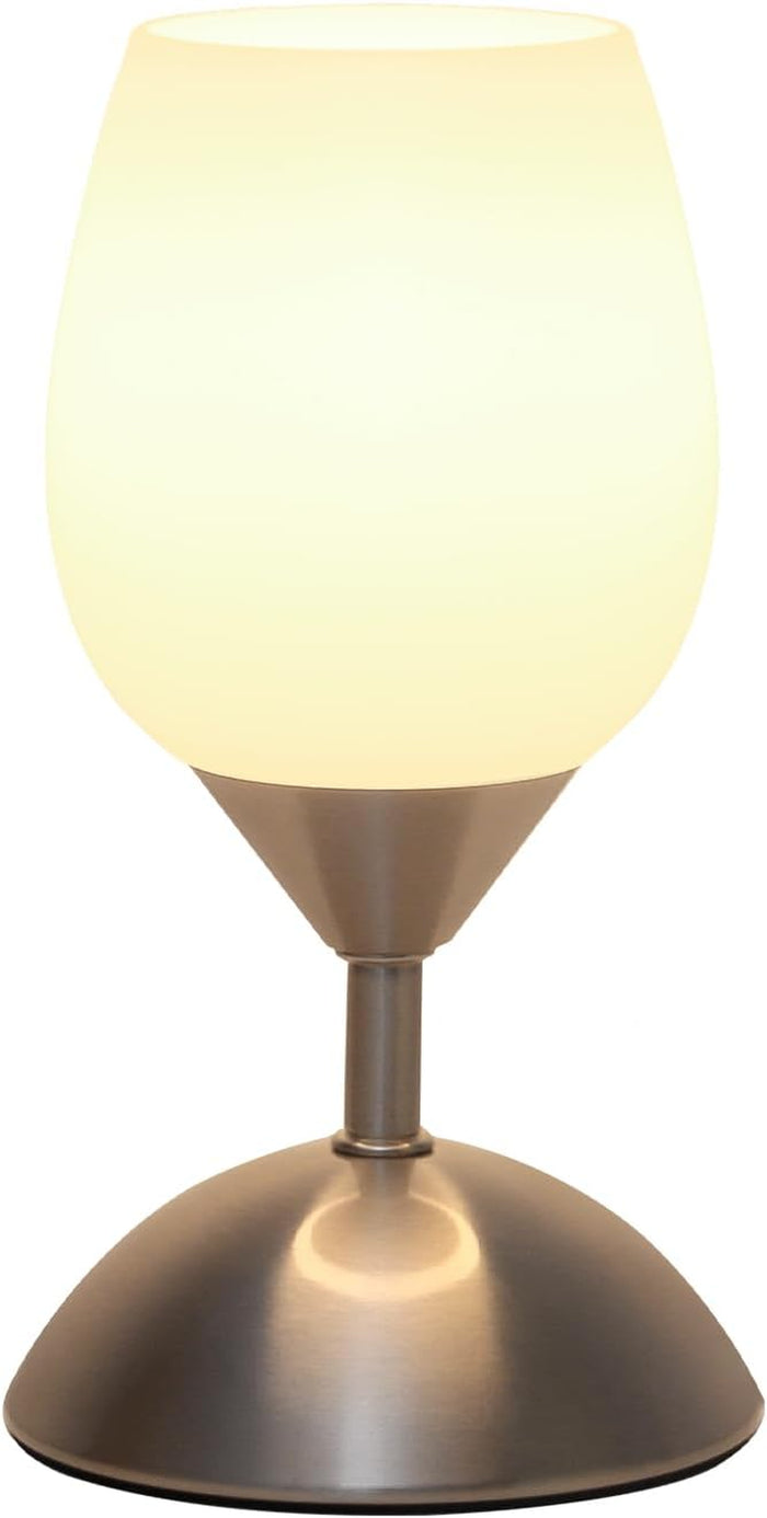 Small Touch Lamp for Bedroom Nightstand, 3-Way Dimmable Bedside Lamps Opal Glass Desk Lamp Silver Base, Tiny Table Lamp for Small Spaces Ambient Lighting for Living Room, E12 Bulb Included